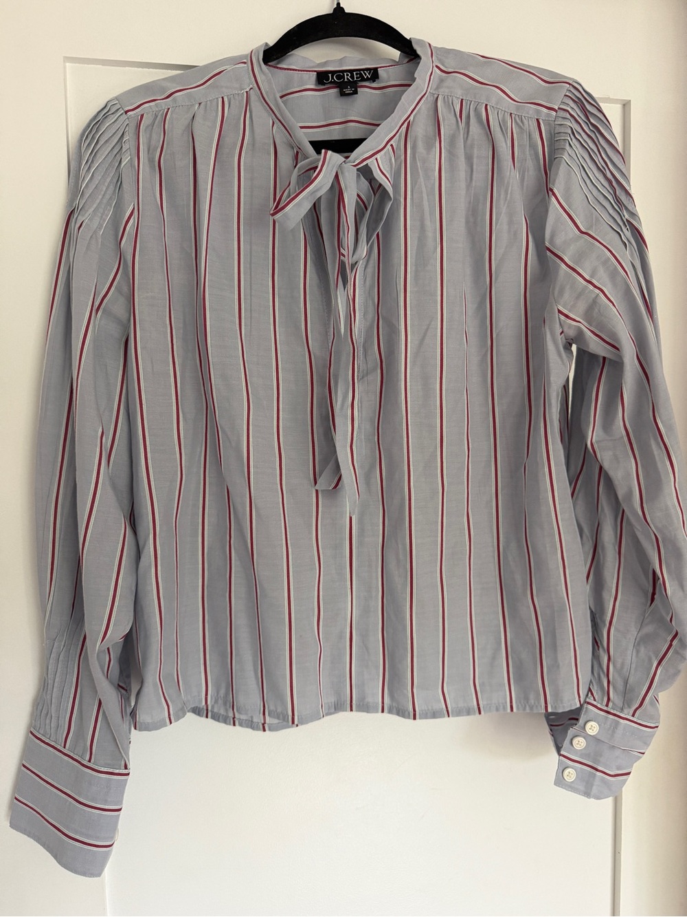 J.Crew Women’s Blue Stripe Tie-Neck Long-Sleeve Blouse
